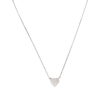 Collana maglia forzatina con centrale cuore a pavè di zirconi bianchi placcata oro bianco in argento 925