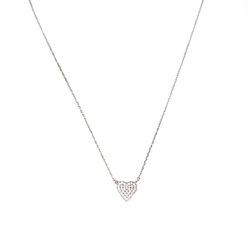 Collana maglia forzatina con centrale cuore a pavè di zirconi bianchi placcata oro bianco in argento 925