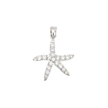 Ciondolo stella marina zirconata bianca placcato oro bianco in argento 925