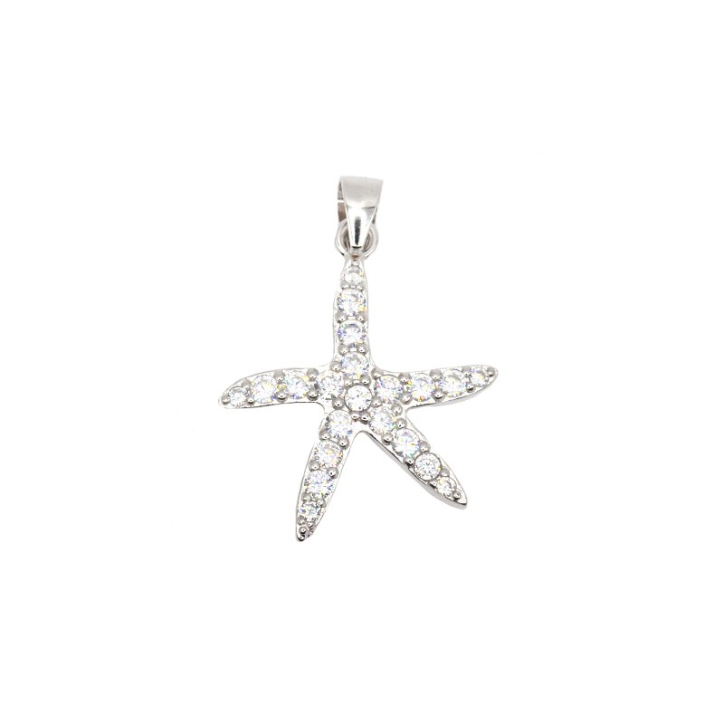 Ciondolo stella marina zirconata bianca placcato oro bianco in argento 925