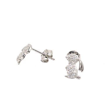 Orecchini a lobo coniglio semizirconato bianco placcati oro bianco in argento 925