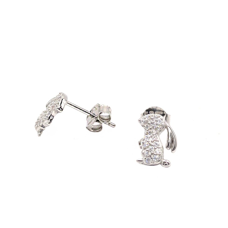 Orecchini a lobo coniglio semizirconato bianco placcati oro bianco in argento 925