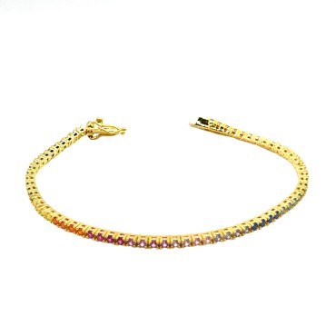 Bracciale tennis con zirconi multicolor 2mm placcato oro giallo in argento 925