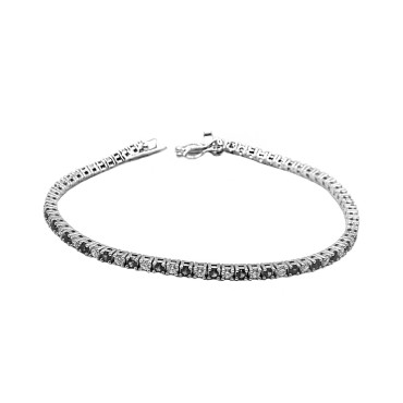 White gold plated tennis bracelet with 3 mm white and black zircons. in 925 silver