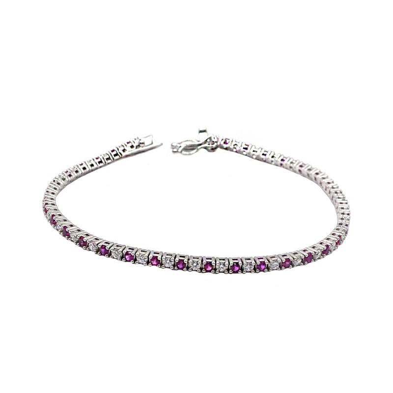 White gold plated tennis bracelet with 3 mm white and black zircons. in 925 silver