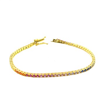 Bracciale tennis con zirconi multicolor 2mm placcato oro giallo in argento 925 (20 CM)