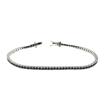 White gold plated tennis bracelet with 3 mm black zircons. in 925 silver
