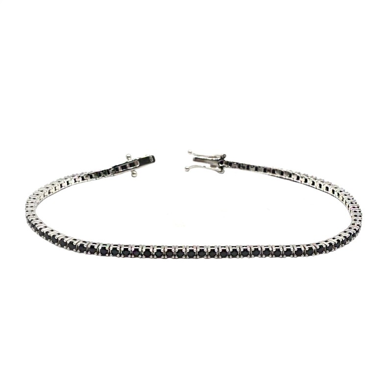 Bracciale tennis placcato oro bianco con zirconi neri da 3 mm. in argento 925