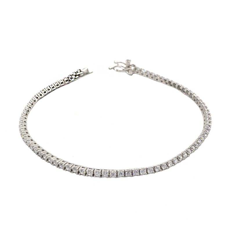 Bracciale tennis placcato oro bianco con zirconi neri da 3 mm. in argento 925