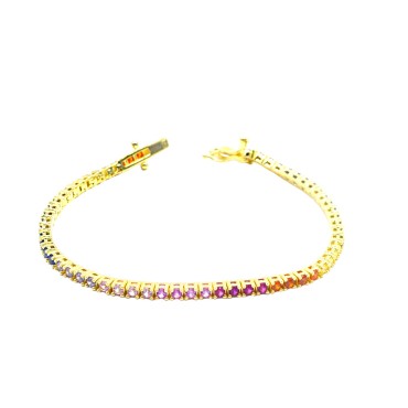 Bracciale tennis con zirconi multicolor 2mm placcato oro giallo in argento 925 (16 CM)