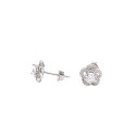 Orecchino a lobo camelia zirconata bianca con punto luce centrale placcato oro bianco in argento 925