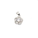 Ciondolo camelia zirconata bianca con punto luce centrale placcato oro bianco in argento 925