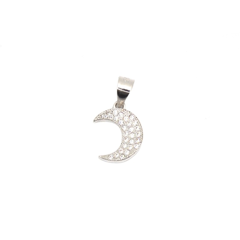 Ciondolo mezza luna zirconata bianca placcato oro bianco in argento 925