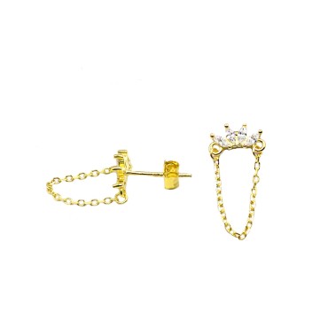 Orecchini spole con zirconi bianchi e catena pendente placcato oro giallo in argento 925