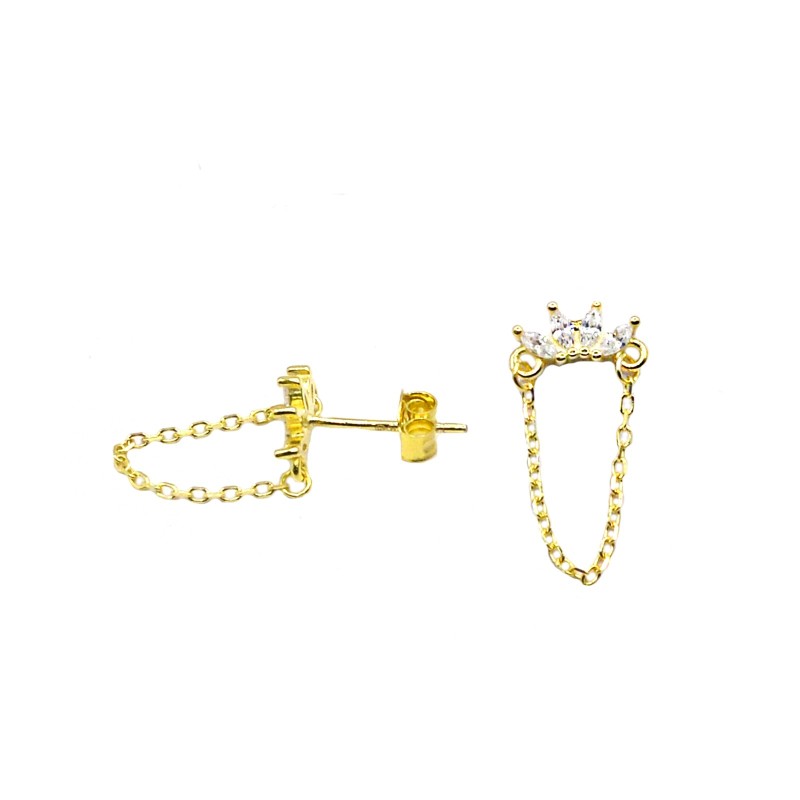 Orecchini spole con zirconi bianchi e catena pendente placcato oro giallo in argento 925