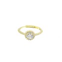 Anello regolabile mezza vera con tondo centrale zircone bianco in cornice di zirconi bianchi placcato oro giallo.in argento925
