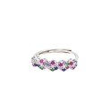 Anello regolabile con 5 fiori tondi zirconati multicolor placcato oro bianco in argento 925