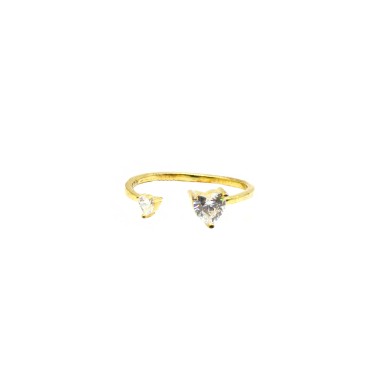 Anello regolabile con due cuori contrariè di zirconi bianchi placcato oro giallo in argento 925