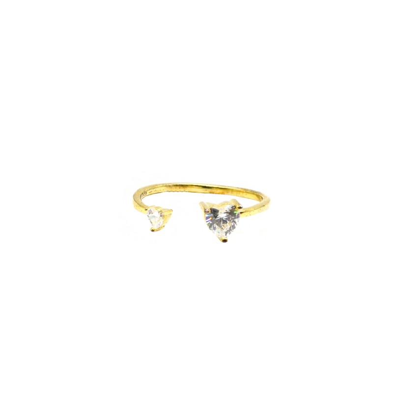 Anello regolabile con due cuori contrariè di zirconi bianchi placcato oro giallo in argento 925