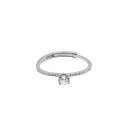 Anello regolabile micro solitario con gambo semizirconato bianco placcato oro bianco in argento925