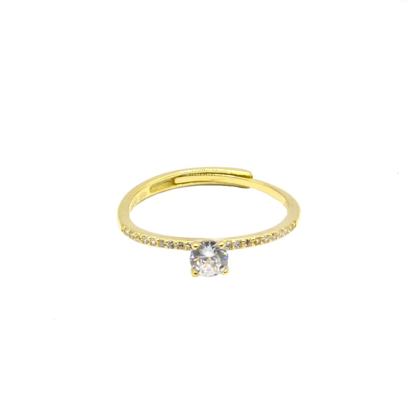 Anello regolabile micro solitario con gambo semizirconato bianco placcato oro giallo in argento925
