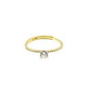 Anello regolabile micro solitario con gambo semizirconato bianco placcato oro giallo in argento925