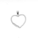 Ciondolo sagoma cuore zirconato bianco con scritta mom placcato oro bianco in argento 925