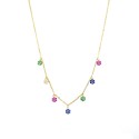 Collana maglia forzatina con 7 fiori tondi zirconati multicolor placcato oro giallo in argento 925