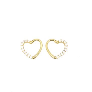 Orecchini a cuore daith semizirconati bianchi chiusura a scattino placcati oro giallo in argento 925