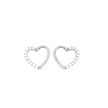Orecchini a cuore daith semizirconati bianchi chiusura a scattino placcati oro bianco in argento 925