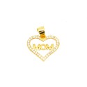 Ciondolo sagoma cuore zirconato bianco con scritta mom liscia placcato oro giallo in argento 925