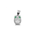 Ciondolo gufo zirconato bianco con occhi verdi placcato oro bianco in argento 925
