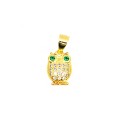 Ciondolo gufo zirconato bianco con occhi verdi placcato oro giallo in argento 925