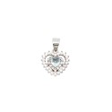 Ciondolo con zircone a cuore acqua marina in doppia cornice di zirconi bianchi placcato oro bianco in argento925