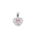 Ciondolo con zircone a cuore rosa in doppia cornice di zirconi bianchi placcato oro bianco in argento925