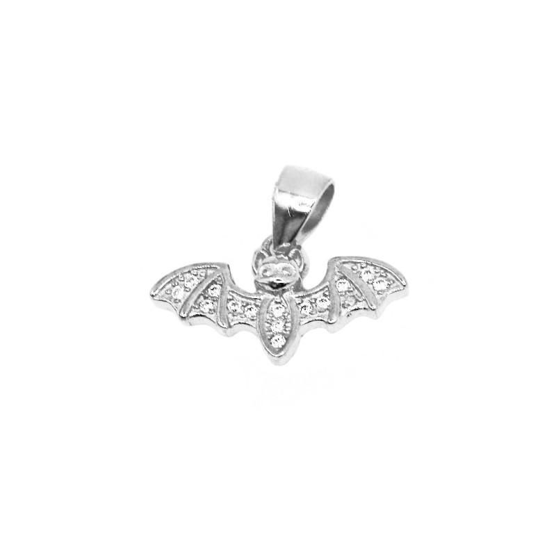 Ciondolo pipistrello semi zirconato bianco placcato oro bianco in argento 925