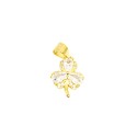 Ciondolo trifoglio con tre petali a spola bianca e contorno zirconati placcato in oro giallo in argento 925