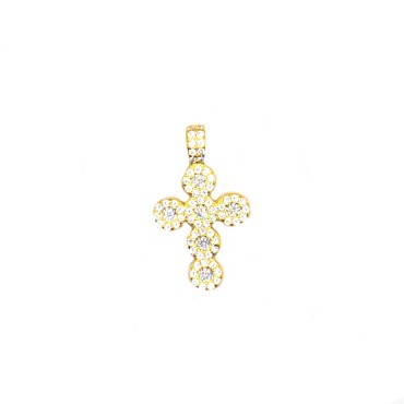 Ciondolo croce placcato oro giallo con zirconi tondi e contromaglia fissa zirconata in argento 925