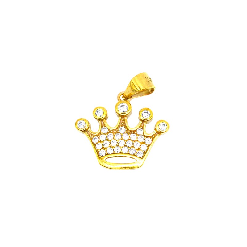 Ciondolo corona zirconata bianca placcata oro giallo in argento 925