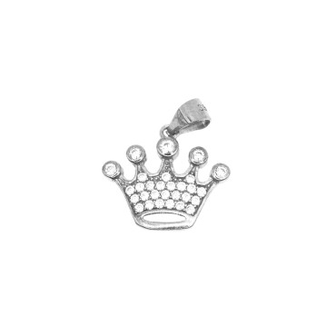 Ciondolo corona zirconata bianca placcata oro bianco in argento 925