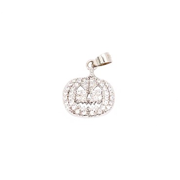 Ciondolo zucca  di halloween zirconata bianca placcata oro bianco in argento 925
