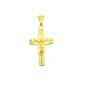 Ciondolo croce con dettagli incisi e satinati con cristo microfuso placcato oro giallo in argento 925