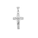 Ciondolo croce con dettagli incisi e satinati con cristo microfuso placcato oro bianco in argento 925