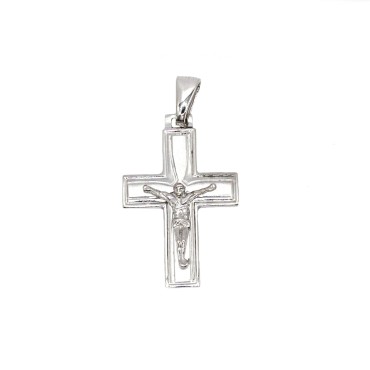 Ciondolo croce con dettagli satinati con cristo microfuso placcato oro bianco in argento 925