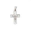 Ciondolo croce con dettagli satinati con cristo microfuso placcato oro bianco in argento 925