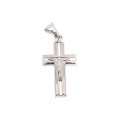 Ciondolo croce incisa e satinata con cristo microfuso placcato oro bianco in argento 925