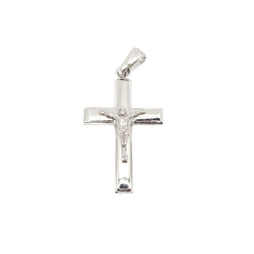 Ciondolo croce con cristo microfuso placcato oro bianco in argento 925