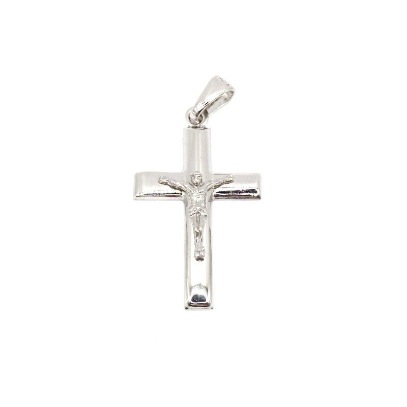 Ciondolo croce con cristo microfuso placcato oro bianco in argento 925