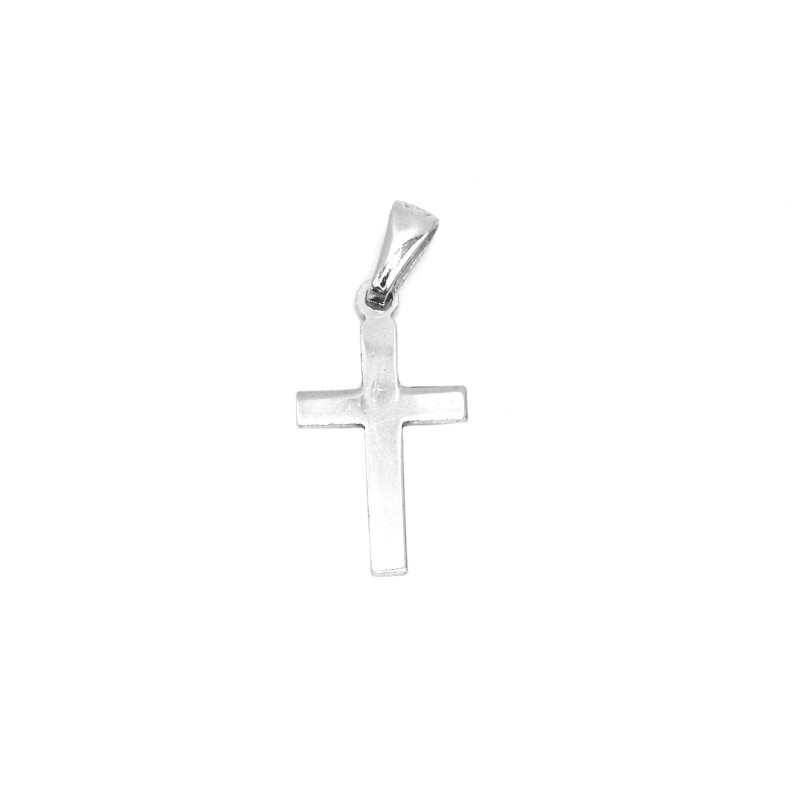 Ciondolo croce liscia placcato oro bianco in argento 925