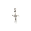 Ciondolo croce satinata con centrale liscio e cristo microfuso placcato oro bianco  in argento 925